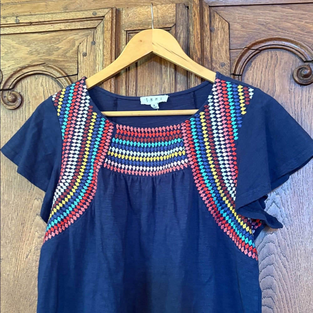 THML Navy Top with Multicolor Embroidery - Picture 3 of 9